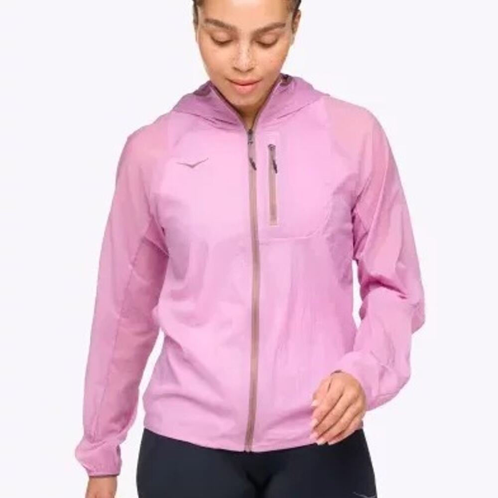 Hoka Skyflow Lightweight Packable Hooded Windbreaker Pink Running Jacket Size S